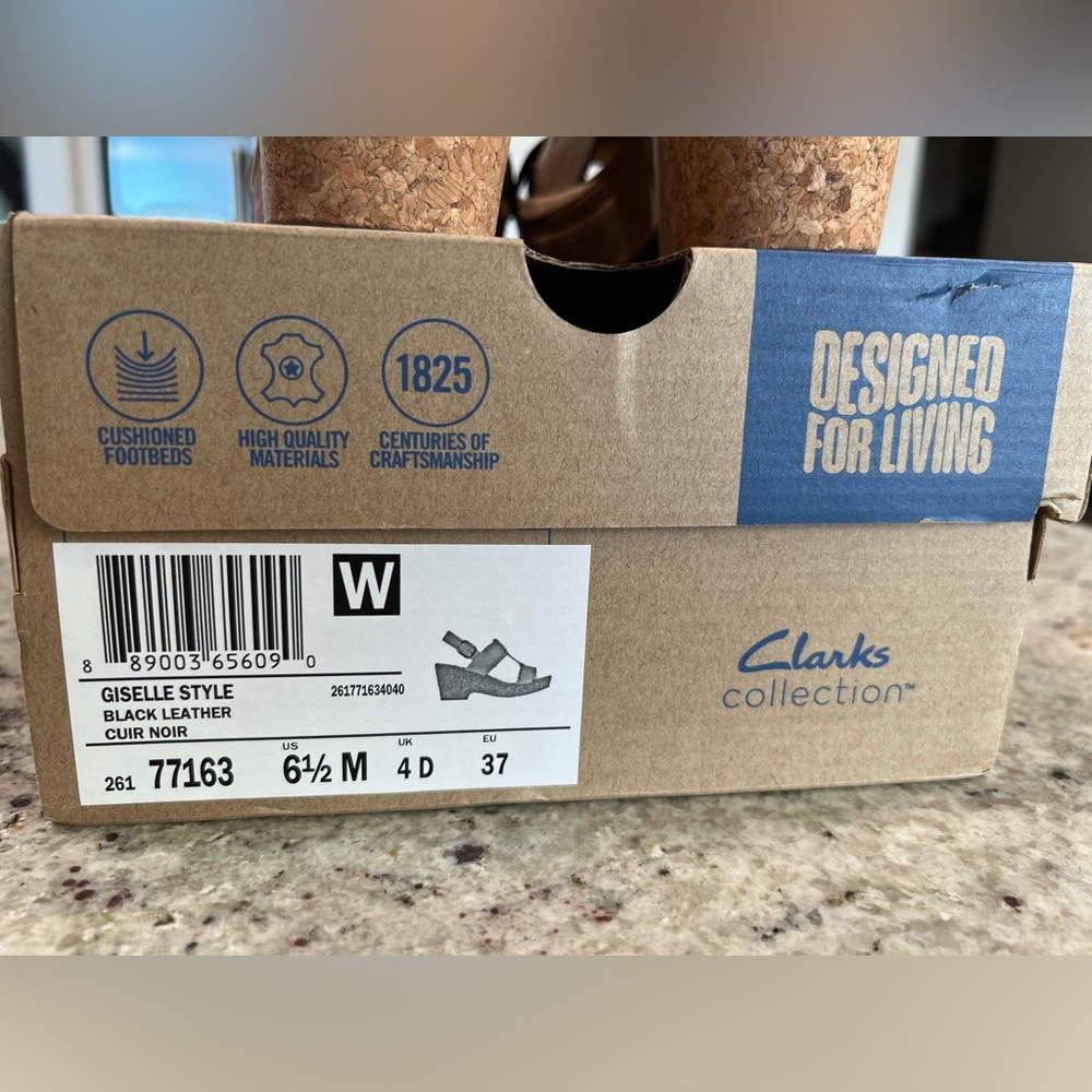 Clarks Collection Black Leather Cork Wedges "NEW" - Picture 10 of 16